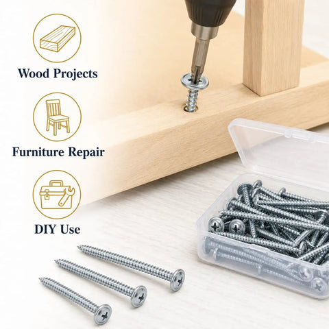 Washer Head Phillips Screws Size Eight By Five Eighths Inch, 100 Pieces With Storage Box, Great For Wood Fastening And DIY Projects