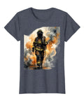 Hella Cool Firefighter Hose Carry Graphic Tee For Women In Heather Blue Sweet First Responder Tribute Shirt Dope Action Rescue Scene Apparel Top Tier Fire Service Gift Ladies Large Fit featuring a firefighter in action.
