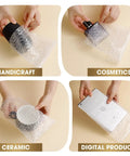 Image of 200 Pcs Clear Bubble Pouches 4x6 Inch Bubble Wrap Bags For Moving And Shipping protecting various items like cosmetics and electronics.