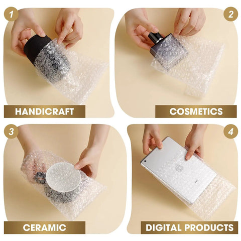 Image of 200 Pcs Clear Bubble Pouches 4x6 Inch Bubble Wrap Bags For Moving And Shipping protecting various items like cosmetics and electronics.