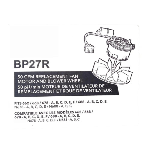 50 CFM Bathroom Vent Fan Motor Assembly For Home Use Replacement Fits Broan Nautilus Exhaust Fans Quiet Operation With Blower Wheel Included, Compatible With Models 662 663 668 678 688 And N678 N688; BP27R box