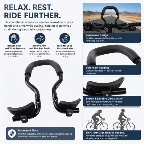 Clip On Aero Bar For Road Cycling Aluminum Alloy Armrest Bar With Soft Sponge Cushion Easy Install Clip On Armrest Fits 22.2 To 25.4 Mm Handlebars, ergonomic design and soft foam padding features.