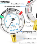 Stainless Steel Silicone Oil Filled Pressure Gauge 0-300 Psi 1/4 NPT 2.5 Inch Dial Lower Mount with double scale and brass thread joints
