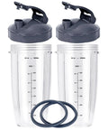 2 Pack 32oz Replacement Cups For 600W And 900W Blenders With Two Flip Top To-Go Lids, BPA-Free High Impact Plastic, Dishwasher Safe