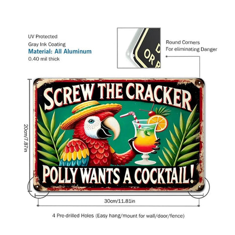 Totally Rad Tropical Bird Cocktail Sign With Rust Resistant Aluminum Metal Wall Art 20cm x 30cm for bar decor