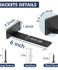 Solid As A Rock Four Pack Of Six Inch Floating Shelf Brackets Built Heavy Duty For That Real Hidden Look Quick Diy Install With Zero Lip Drama And Thick Black Steel L Brackets showing dimensions 6x1.6 inches.