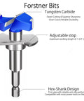 Top Notch 5 Piece Adjustable Depth Forstner Drill Bit Set With Hex Shank Carbide Tipped woodworking bit with tungsten carbide tip.