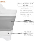 Side view of Collapsible Wash Basin 9L With Drain Plug Foldable Dish Tub for camping, showing durable TPR and premium PP materials.