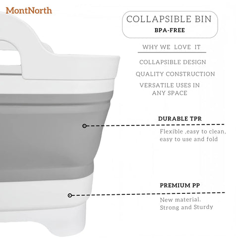 Side view of Collapsible Wash Basin 9L With Drain Plug Foldable Dish Tub for camping, showing durable TPR and premium PP materials.