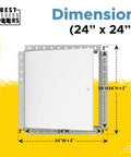 Top Shelf 24x24 Heavy Duty Steel Access Panel With Bead Flange And Concealed Hinge Built Tough For Drywall Ceilings dimensions shown