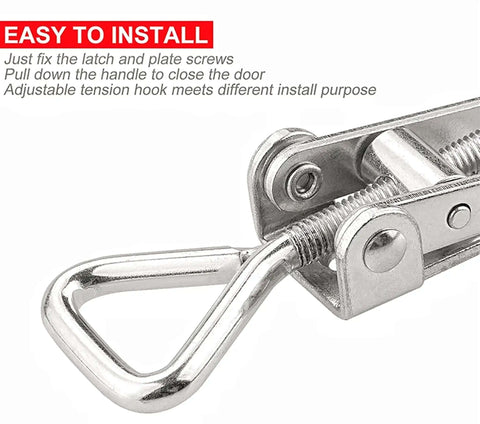 Close-up of Beefy Heavy Duty Stainless Steel 304 Adjustable Toggle Clamp Catch With Lock Hole, Quick Release Anti Slip Push Pull Clasp