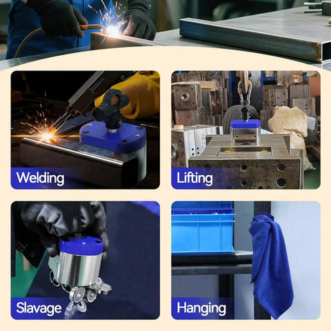 180Lb Switch Magnet For Lifting, Welding And Positioning in various applications including welding, lifting, salvage, and hanging.
