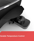 Close-up of variable temperature control on Electric Skillet With Variable Temperature Control And Nonstick Cooking Surface.