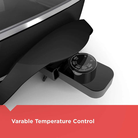 Close-up of variable temperature control on Electric Skillet With Variable Temperature Control And Nonstick Cooking Surface.