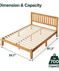Top Tier Queen Platform Bed Frame With Tufted Fabric Headboard Solid Wood Slats Heavy Steel Base No Box Spring Needed dimensions and capacity 700 lbs