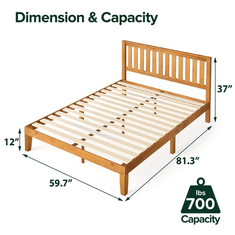 Top Tier Queen Platform Bed Frame With Tufted Fabric Headboard Solid Wood Slats Heavy Steel Base No Box Spring Needed dimensions and capacity 700 lbs