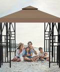 10x10 Foot Canopy Replacement For Outdoor Hangout Shelter Coffee Color With Double Tier Top on sandy beach