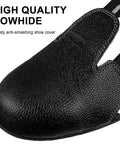 Heavy Duty Steel Toe Covers For Shoes Non Slip Safety Overshoes With Durable Anti Crush Guard Universal Fit Work Boot Protectors, black cowhide material.
