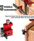 Precision Cabinet Handle Jig With Micro Adjustable Base For Drawer Pull Templates And Hella Smooth Drilling Control showing dual end stops for accuracy.