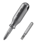 Rock Solid Premium Titanium Mini Screwdriver Featuring Super Magnetic Replaceable Bits And Rapid Phillips Flathead Swaps For Trustworthy Daily Use Everywhere with S2 steel tip and Ti-6Al-4V handle.