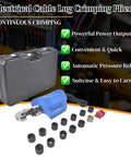 Built Like A Tank 15 Ton Hydraulic Crimping Tool With 14 Die Set Professional Grade For 9 Awg To 800 MCM Cable Designed For Quick Pump Cycling And Zero Hassle Use On Job Sites, in carrying case with dies.