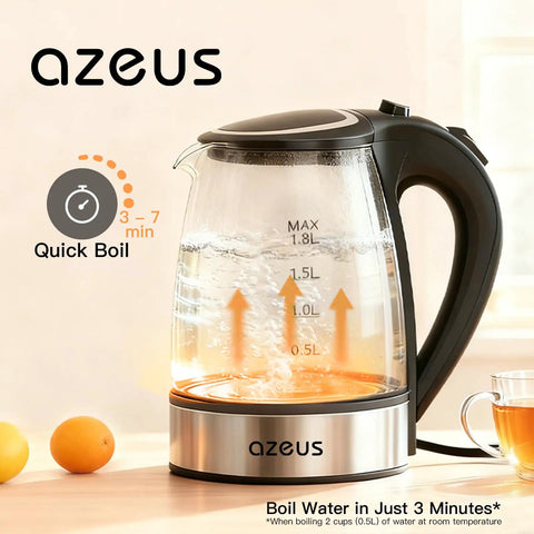 Fast Boil Electric Water Kettle 1.8L With Auto Shut Off Boil Dry Protection BPA Free Borosilicate Glass And Stainless Steel