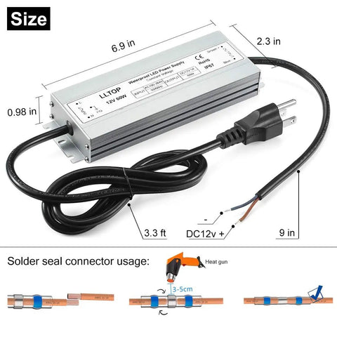60W Waterproof IP67 LED Power Supply From AC100-264V To 12V DC 5A Transformer Ultra Slim Outdoor LED Driver Built For Tough Weather