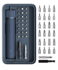 Workhorse Cordless Electric Screwdriver Kit With One Quarter Inch Hex Bits 25 Piece S2 Steel Set Magnetic Lid Case open