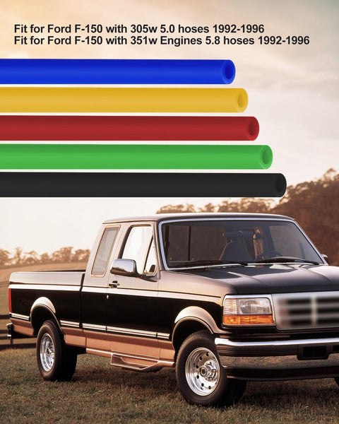 Ford 8mm Vacuum Line Kit For F150 1992 1993 1994 1995 1996 5.0 5.8 V8 Engines 5 Piece Silicone Hose Replacement Set with truck