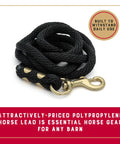 Black Poly Lead Rope For Horses Eight Feet Long Five Eighth Inch Thick With Soft Feel Built To Last For Training And Tying