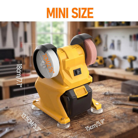 Grab A Snappy Lightweight Cordless Bench Grinder Constructed To Run On Your Favorite DeWalt 20V Battery Packs, mini size 18x15x13.5 cm.