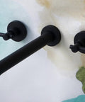 Wall Mount Tub Filler With Two Handles, Extra Long 11 Inch Spout Reach, High Flow Bathtub Faucet, Brass Rough In Valve Included, Matte Black Finish, Lead Free Brass