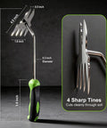 Two-In-One Hand Weeder Tool With Dual Four-Tooth And Two-Tooth Heads, ergonomic non-slip grip, heavy-duty stainless steel, 14-inch