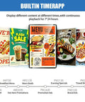 Top Rated Hanging Advertising Screen Digital Signage Featuring Flawless 1080P IPS HD LCD Display showcasing menu and promotions with built-in timer.