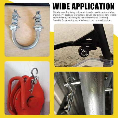 Carbon Steel Clevis Pin And R Clips Kit 100 Piece Assortment in use on machinery and equipment for various fixing applications