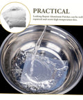 Aluminum Repair Patches For Pots Pans And Cookware, 10 Sheets shown sealing a leak in a metal bowl, water pouring over the patch.