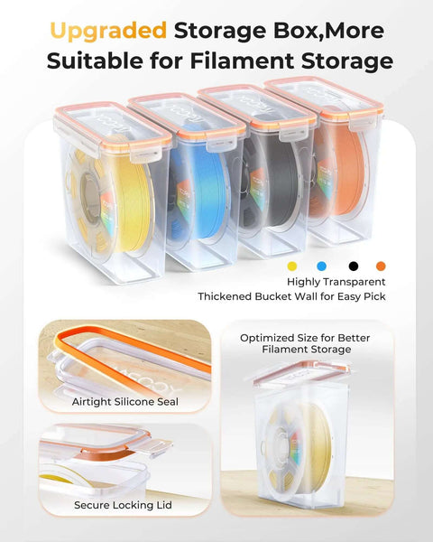 Pro Filament Storage Box For Single 1Kg 1.75mm Spools Airtight Container With Desiccants And Precision Moisture Control 6 Pack