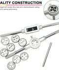 40 Piece Tap And Die Set With Metric M3 To M12 And SAE Sizes Pro Grade All In One Threading Kit displaying dies and handles.