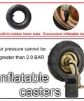 Premium Pneumatic Rubber Caster Wheels Featuring Heavy Duty Swivel Brakes For Back Breaking Carts And Tool Dollies Gotta Roll Slick Outdoors with built-in inner tube.