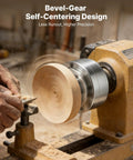 Built Tough 4 Inch Wood Lathe Chuck 4 Jaw Self Centering Bevel Gear Set with 1 Inch 8 TPI Thread in use on lathe
