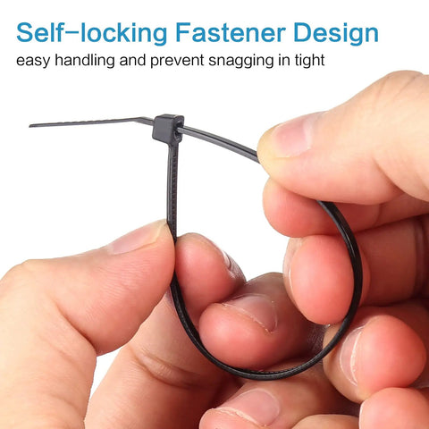 Heavy Duty Nylon Zip Ties 6 Inch Self Locking 1000 Count Black for Indoor Outdoor Wiring and Organization Clasped in Hand