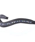 Curved Padded Bling Crystal Leather Browband For Horse Bridles Diamond Decorated English Dressage Browband with blue crystals