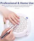 2 Pack Nail Dust Collector Filter Replacements Washable Reusable Filters For Nail Dust Vacuum Fan in use with manicure tool