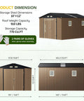10x12 Ft Outdoor Storage Shed With Skylight Roof Panels, Beefy Rust-Resistant Metal Garden Tool Shed With Lockable Doors And Windows, Large Backyard Utility Storage For Patio Or Yard, Weatherproof Brown with dimensions