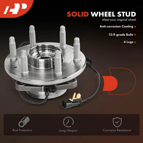 Front Wheel Bearing and Hub Assembly for Chevy Silverado 1500, GMC Sierra 1500, Suburban, Yukon, Escalade, XTS 2015 to 2020 4WD with ABS and 6 Lug Replacement Part Built Tough