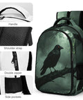 Dope Red Eye Crow Mist Woods Printed Backpack Unisex Large Capacity Daypack with smooth zipper and breathable shoulder strap.