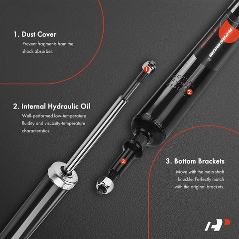 Rear pair A-Premium BMW shock absorbers; exploded view with chrome rod, black cylinder, and dust cover