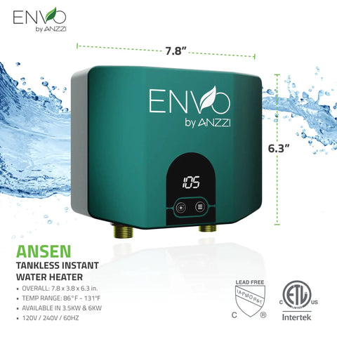 Tankless Electric Water Heater 6 kW at 240V No Tank Hot Water On Tap For Sinks And Kitchens Ultra Compact Space Saving Design