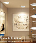 Image of Six Pack Six Inch 5CCT Gimbal LED Recessed Ceiling Lights with adjustable rotation in a modern room setting.