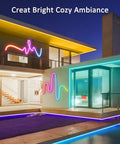 RGB Neon Rope Light 50 Feet LED Strip For Indoor Outdoor Use on modern house exterior at night